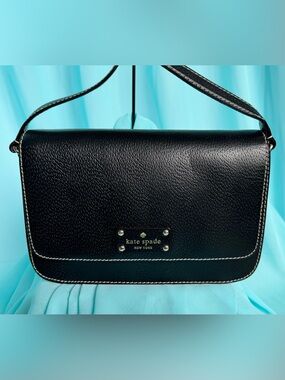 kate spade Black Leather Shoulder Bag with Contrast Stitching